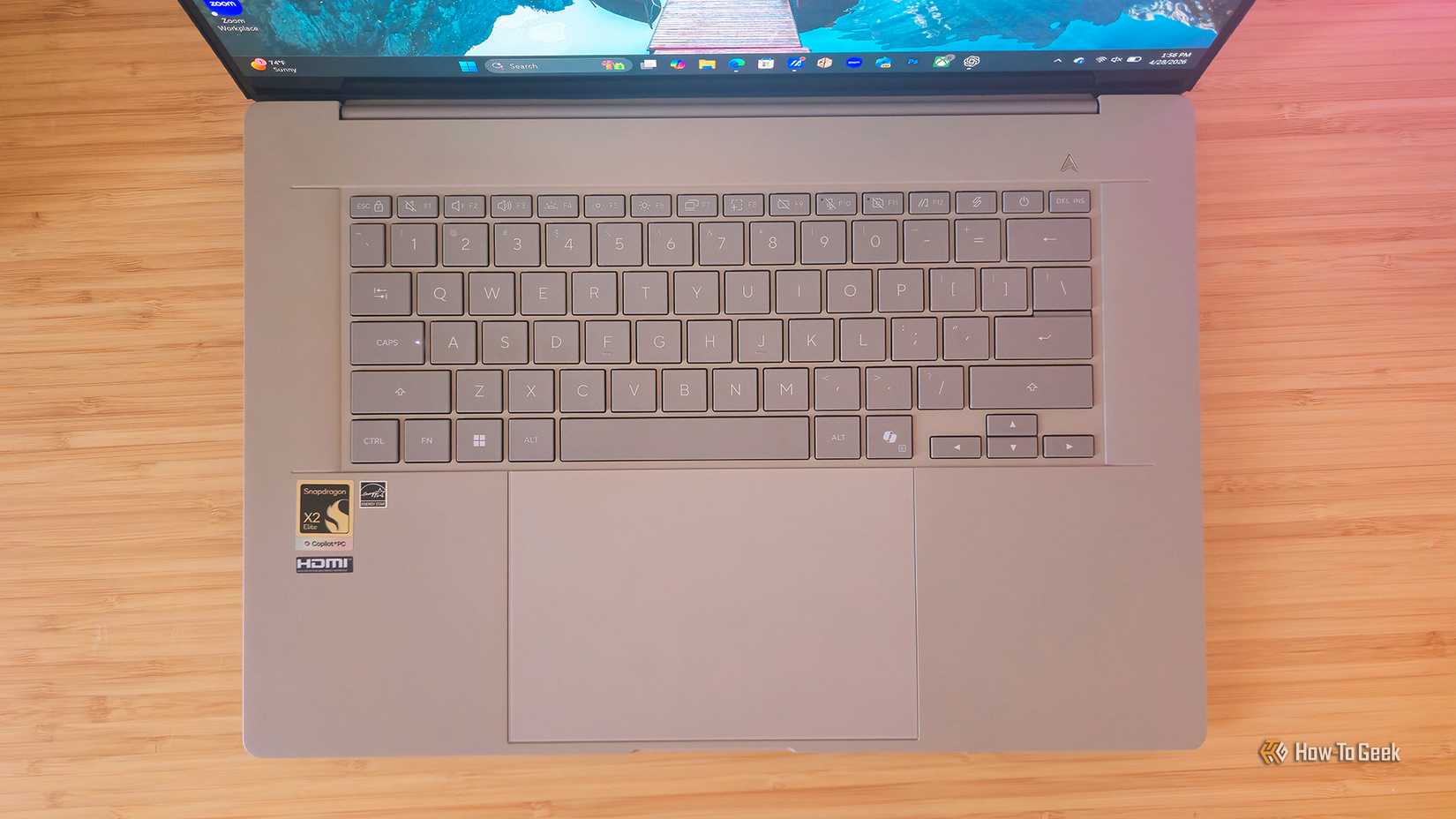 The keyboard and the trackpad on the ASUS Zenbook A16 (2026) laptop.