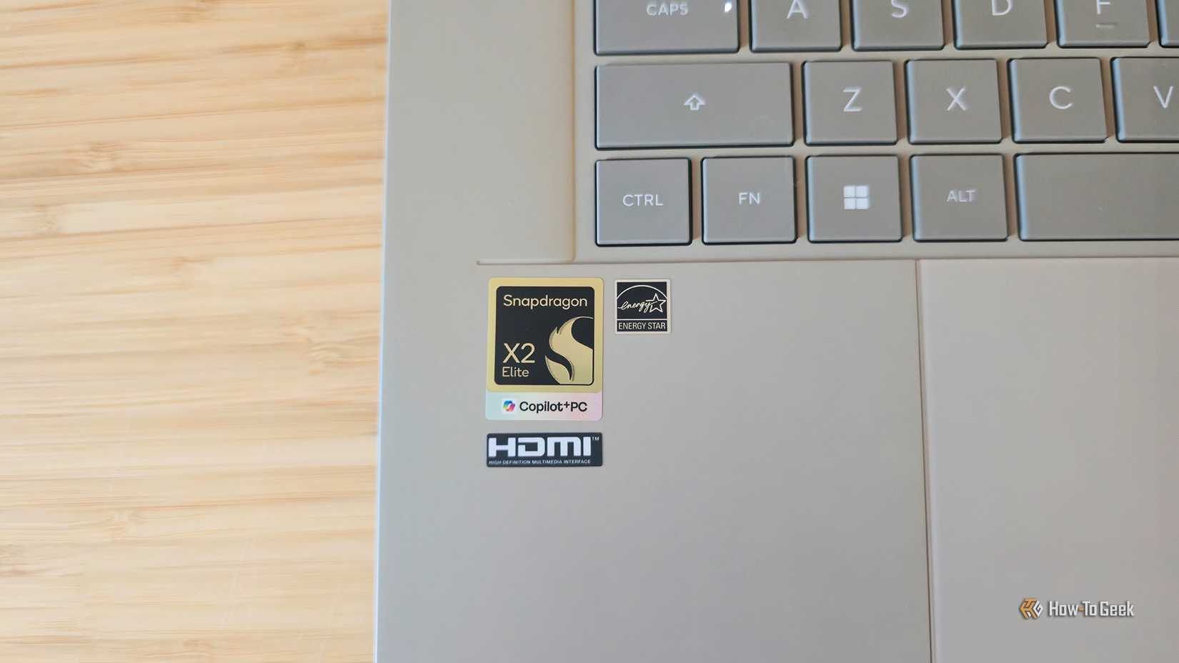 The Snapdragon X2 Elite CPU sticker on the ASUS Zenbook A16 (2026) laptop.