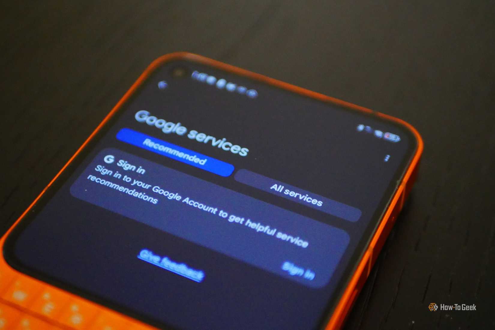 Prompt to sign in to a Google account on a Unihertz Titan 2 Elite.