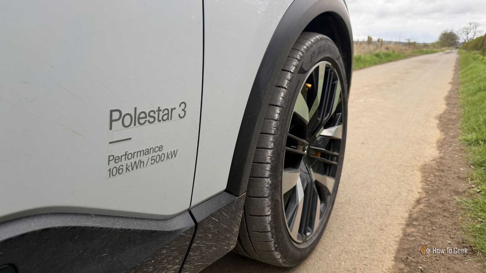 Close-up shot of the decals on the door of a 2026 Polestar 3 Dual Motor Performance.