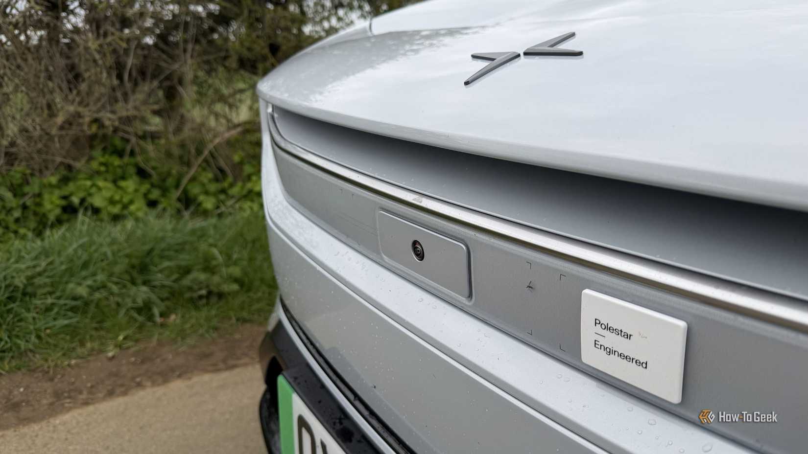 Close-up shot of the badging on the front of a 2026 Polestar 3 Dual Motor Performance.