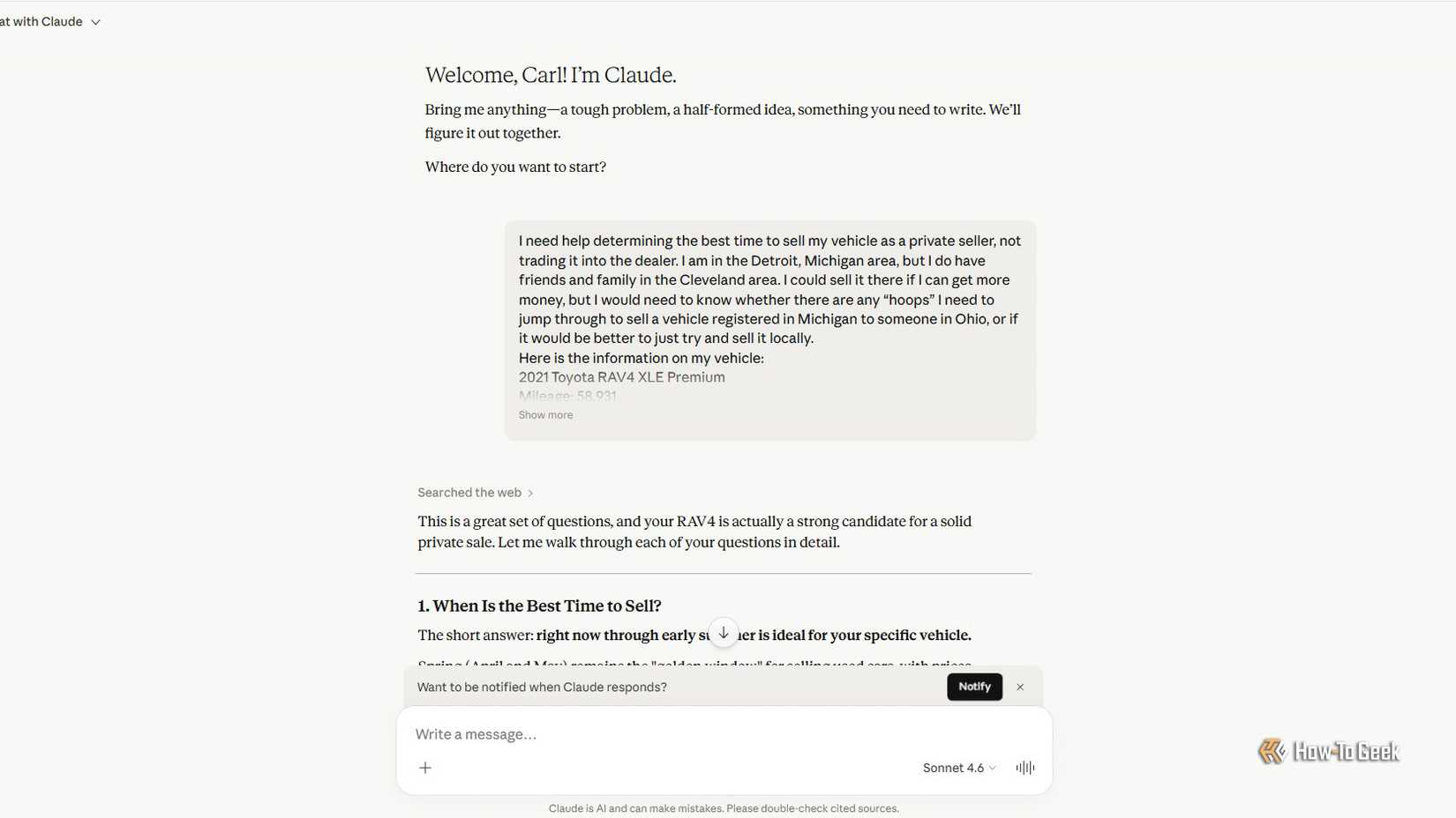 Claude 2021 Toyota RAV4 Private Selling Inquiry