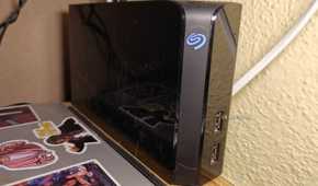 A Seagate external hard drive.