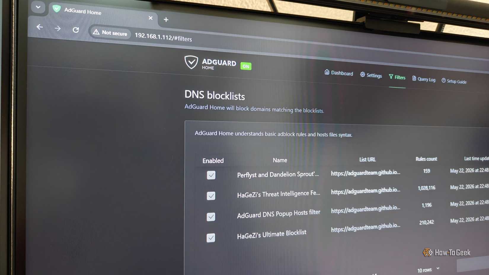 AdGuard dash being displayed on a computer screen.