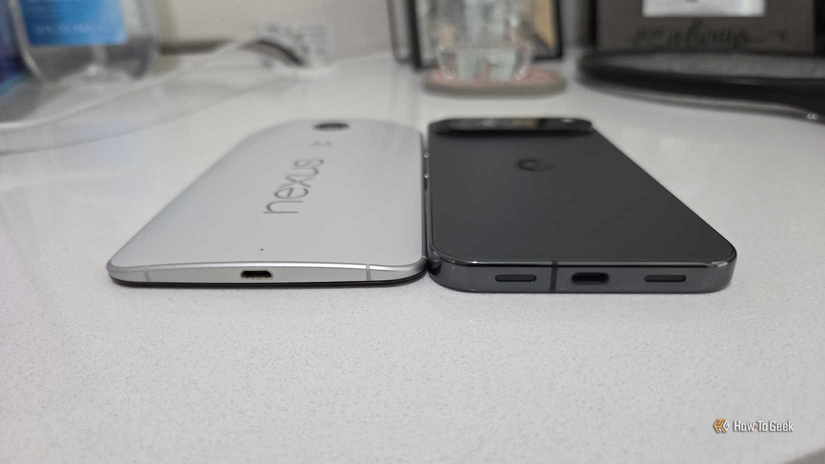 Nexus 6 and Pixel 10 Pro XL laying flat