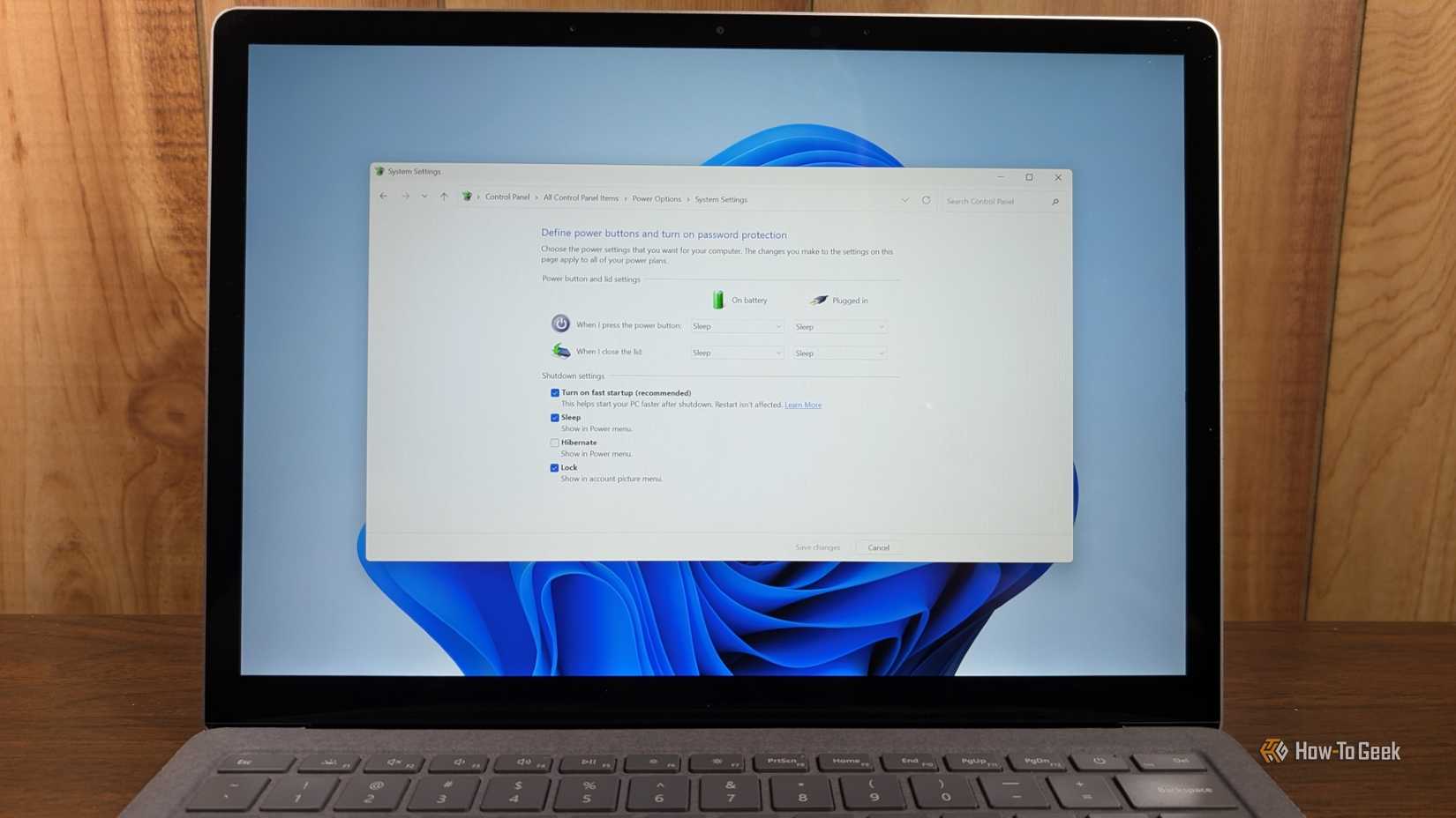 The fast start-up settings visible on a Windows 11 laptop. 