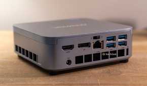 Rear ports on the ACEMAGIC M5 mini PC with HDMI DisplayPort LAN and USB connections.