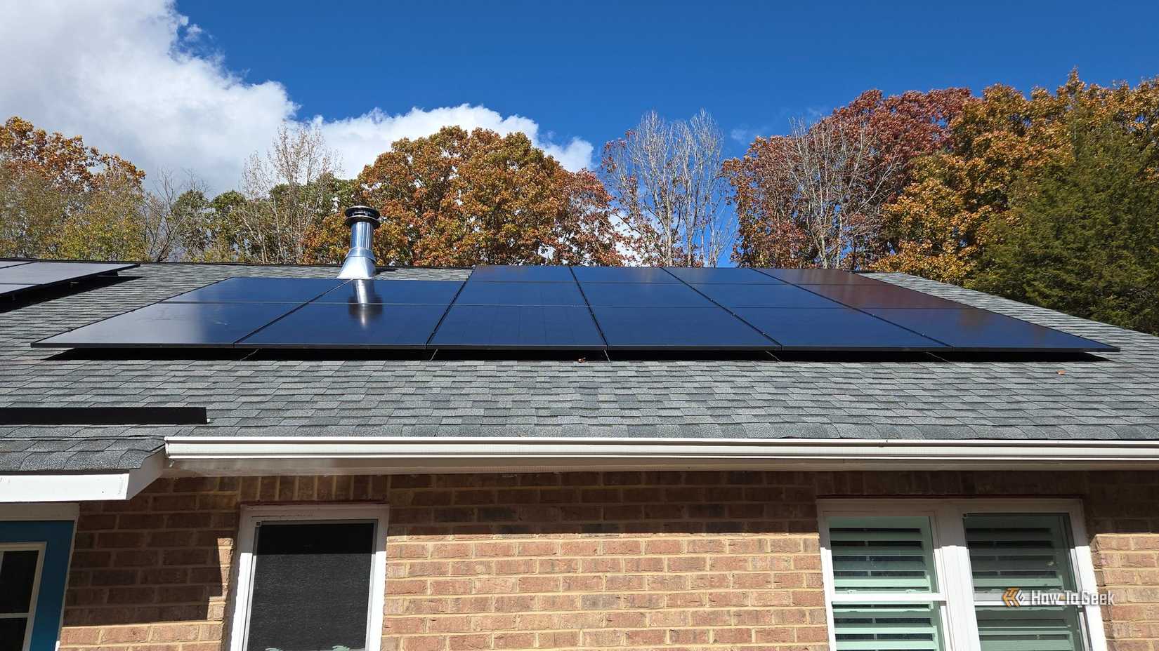 Solar panel array on a rooftop.