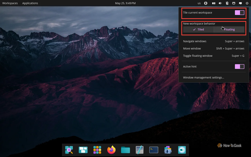 tiling options in COSMIC desktop on Pop OS