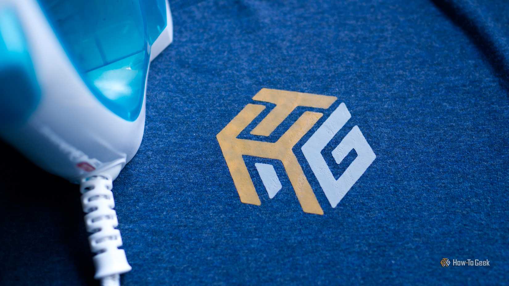 A 3D printed logo on a t-shirt.