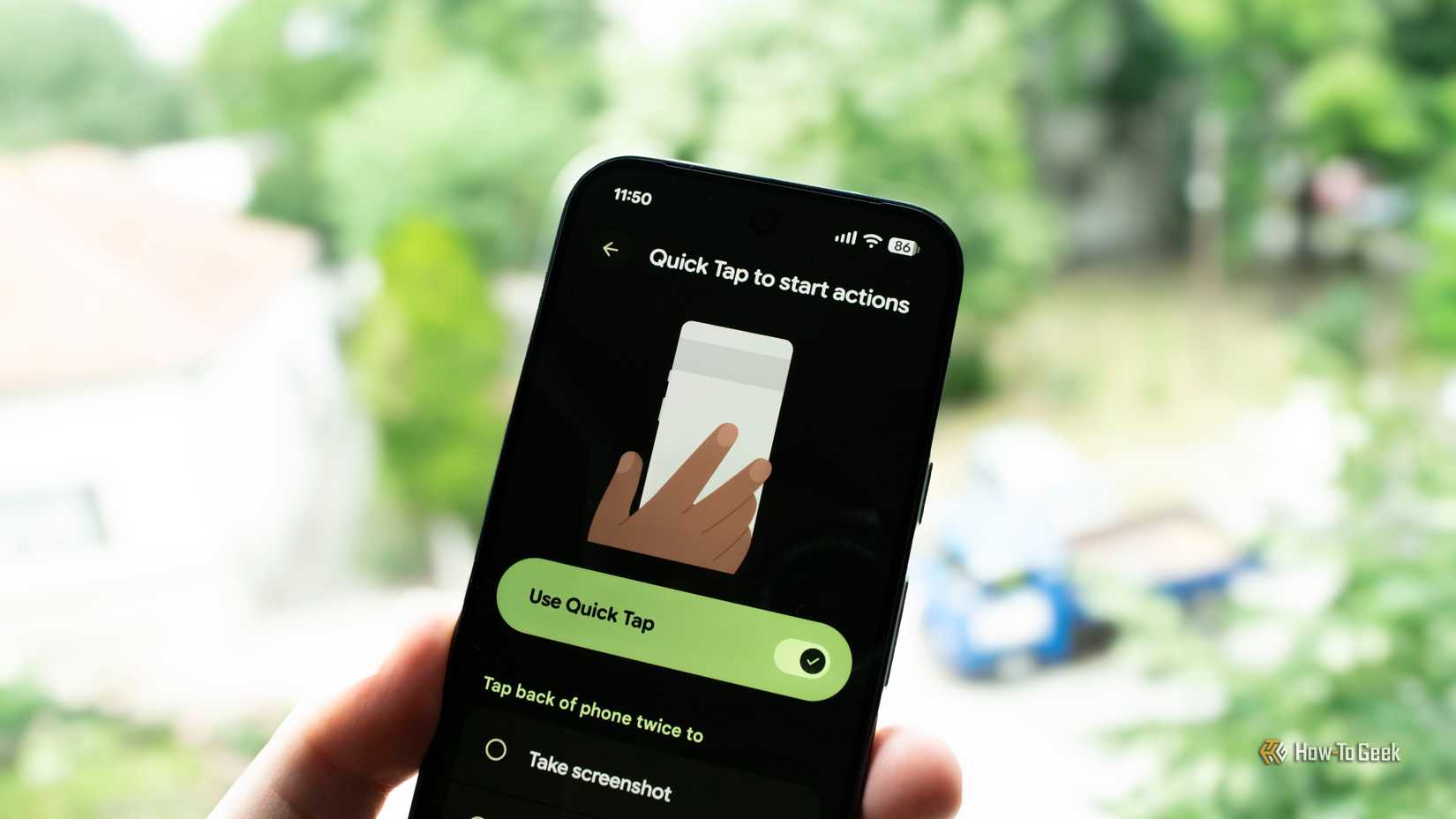 Quick Tap menu opened on a Google Pixel. 