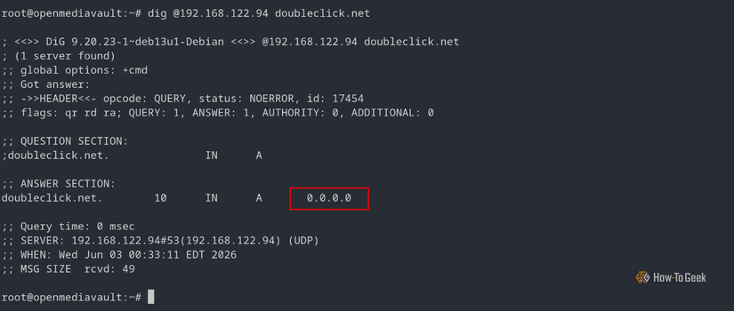 screenshot of result of dns lookup using dig command