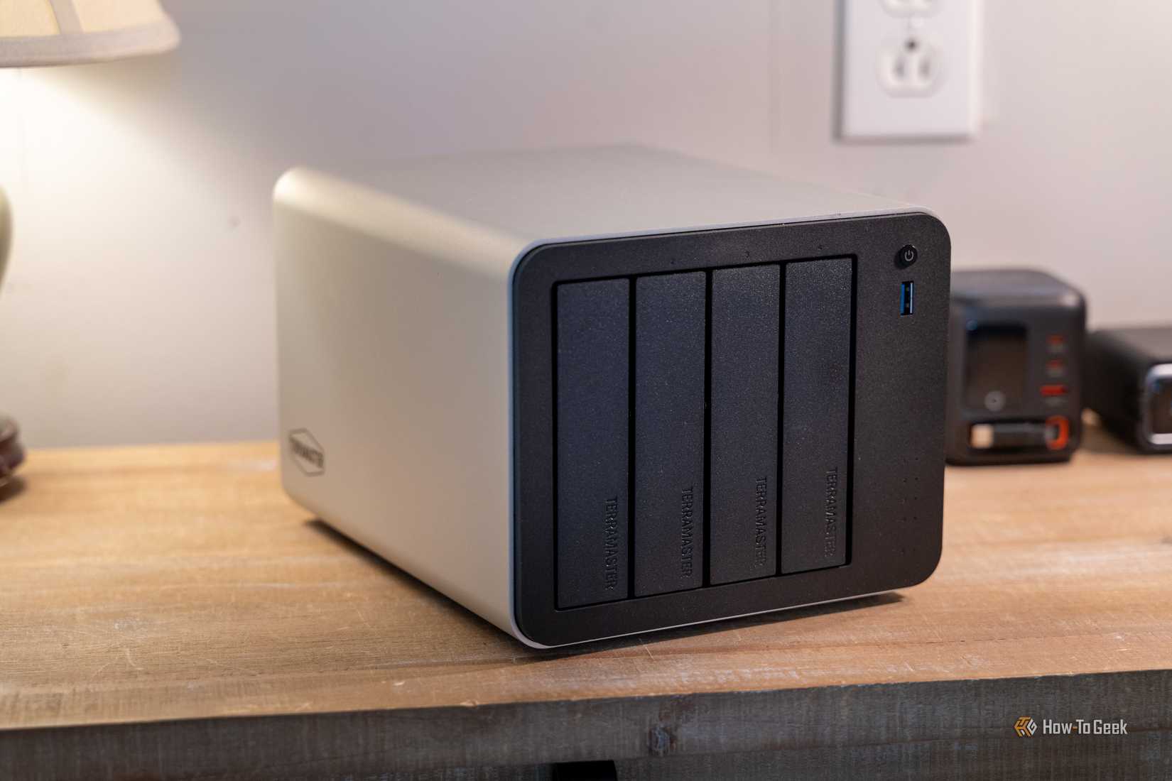 TerraMaster F4-425 Pro NAS front four-bay chassis with USB port and power button.