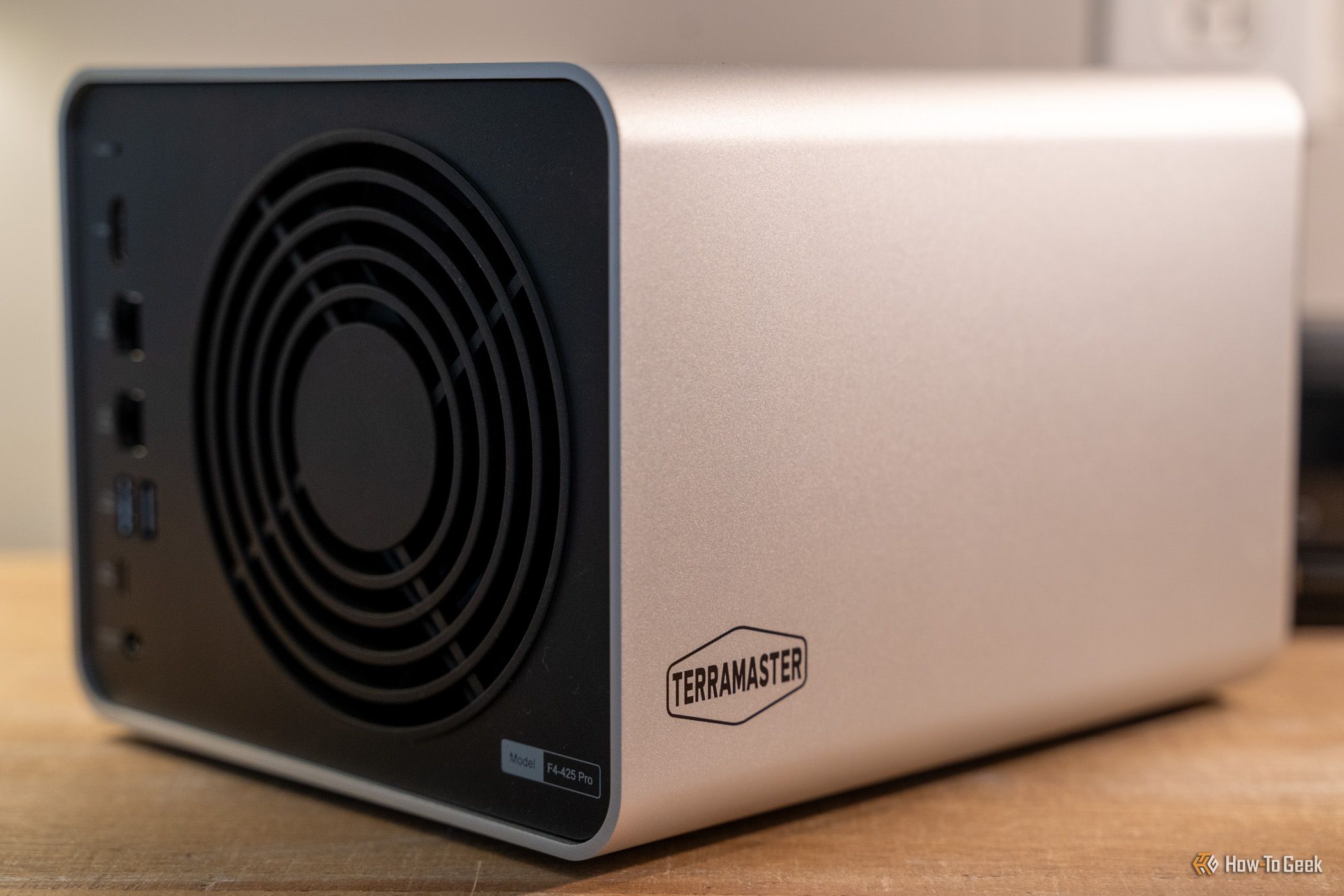 TerraMaster F4-425 Pro NAS rear cooling fan with model label and TerraMaster side logo.