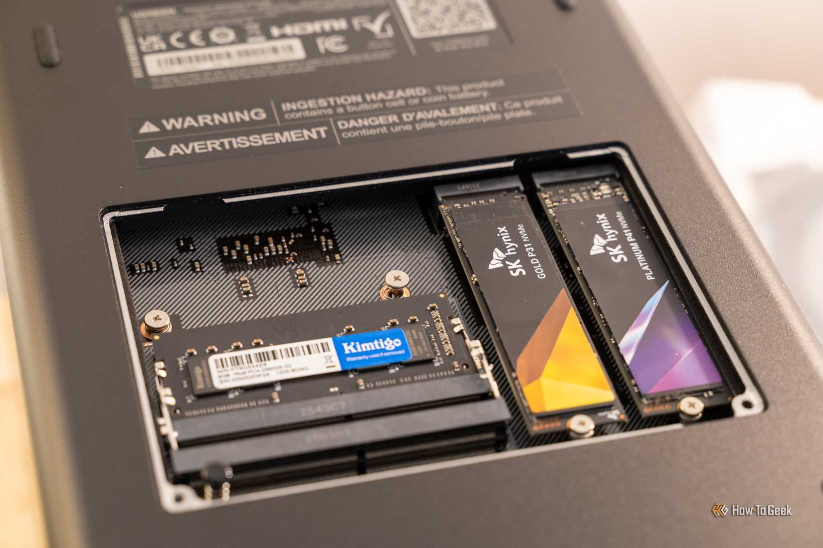 Ugreen DXP4800 GT internal M.2 SSD slots populated beside Kingston memory.