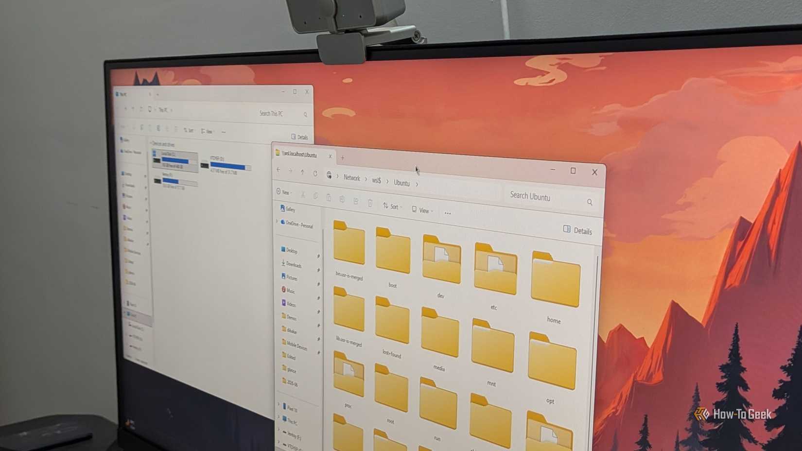 Windows 11 PC showing file explore with access to Linux partition file system.