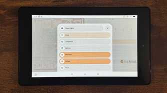 A tablet showing the Home Assistant House Lights list with Study Living Room Bedroom Kids Room Hallway and Porch.