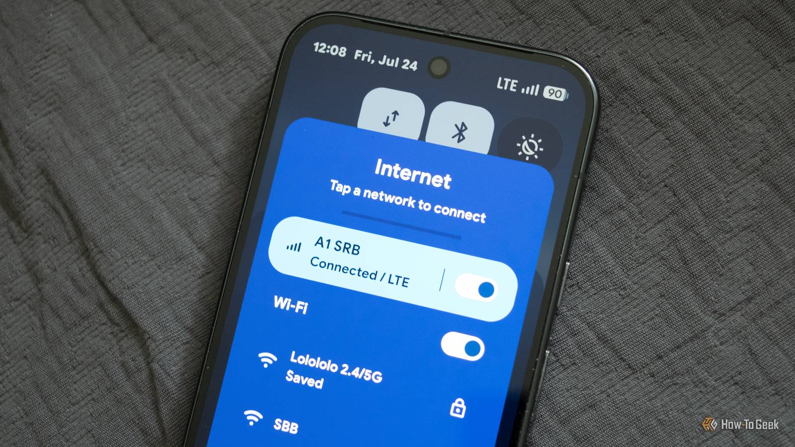 The Android Quick Settings panel on a Pixel 10 Pro showing the Internet panel you can access by holding down the Wi-Fi toggle.