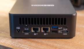 GEEKOM IT13 Max mini PC rear ports with USB-C PD input dual Ethernet and HDMI.