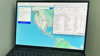 Laptop screen showing Google My Maps and Microsoft Excel, both with World Cup Stadium information displayed.