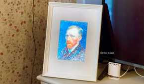 Raspberry Pi photo frame made from an iPad 2 panel displaying a closer view of the Van Gogh self portrait.