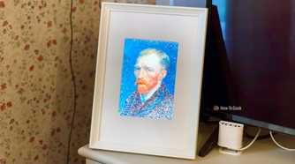 Raspberry Pi photo frame made from an iPad 2 panel displaying a closer view of the Van Gogh self portrait.
