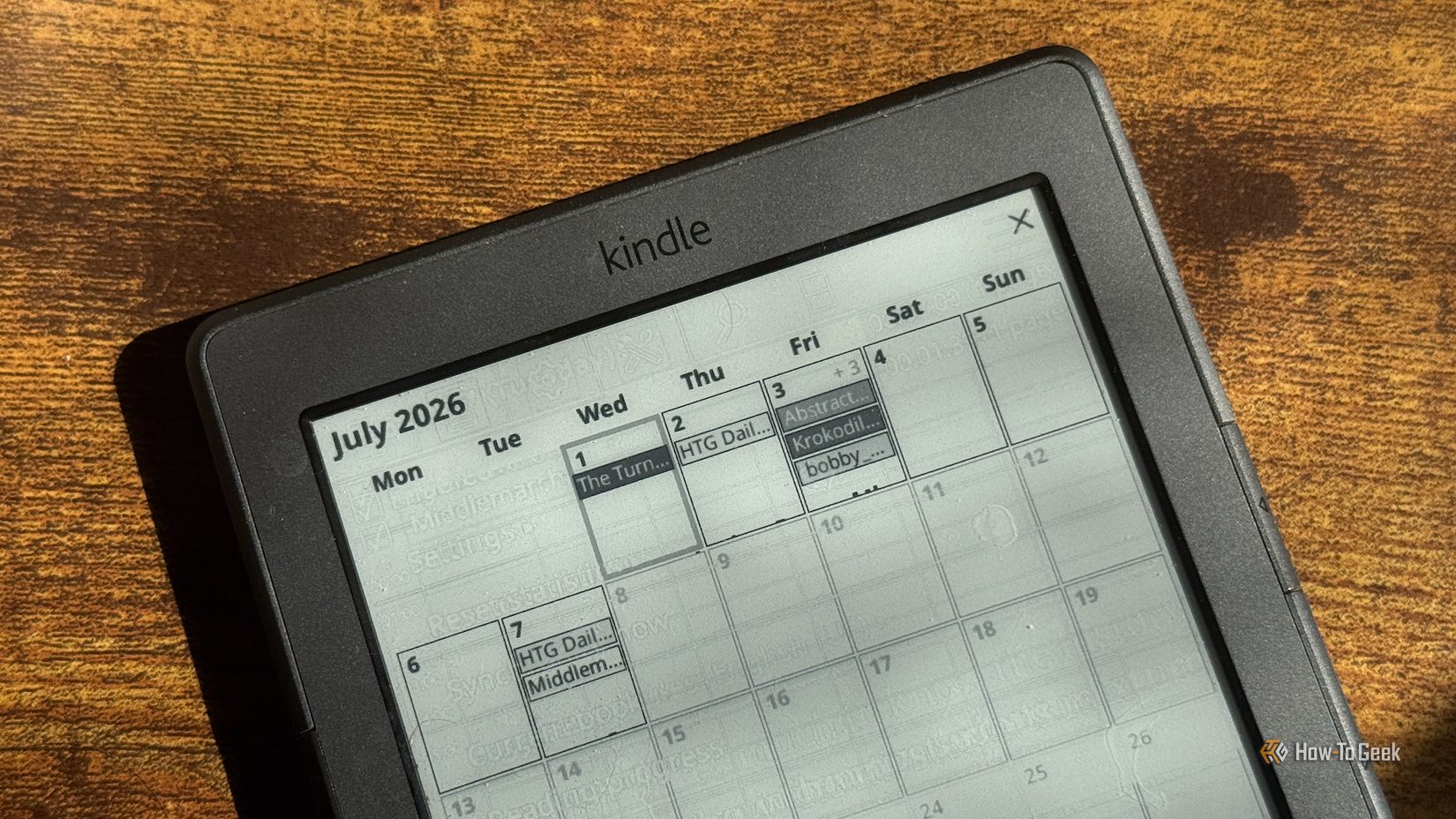 The Calendar view for reading stats in KOReader on a Kindle 4.
