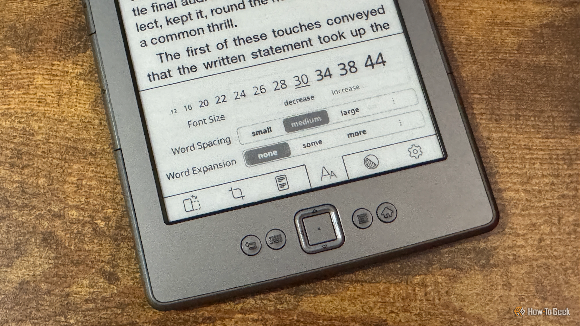 The typography settings in KOReader on a Kindle 4.