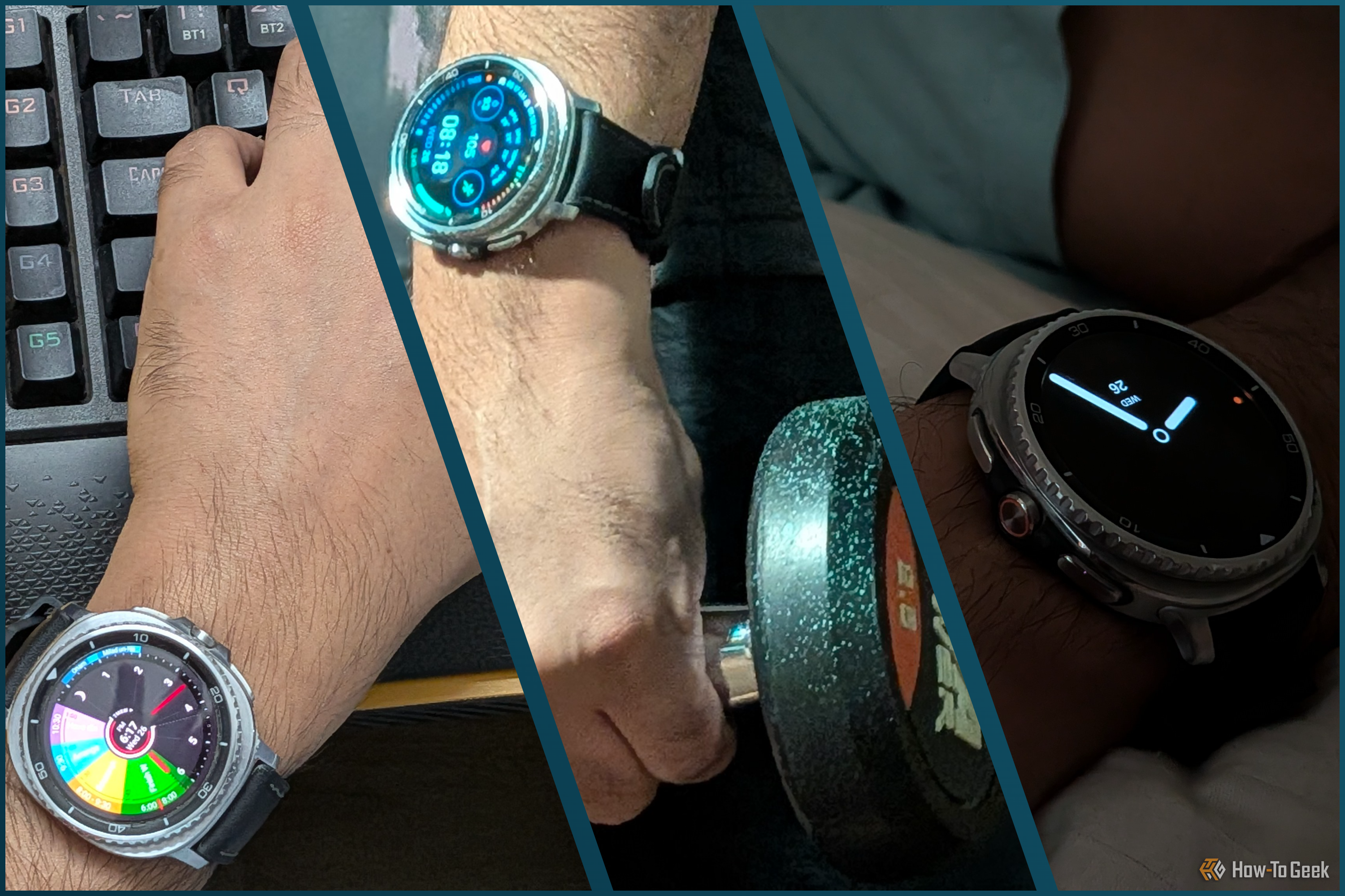 Your Galaxy Watch face should change automatically based on what you're doing—mine does