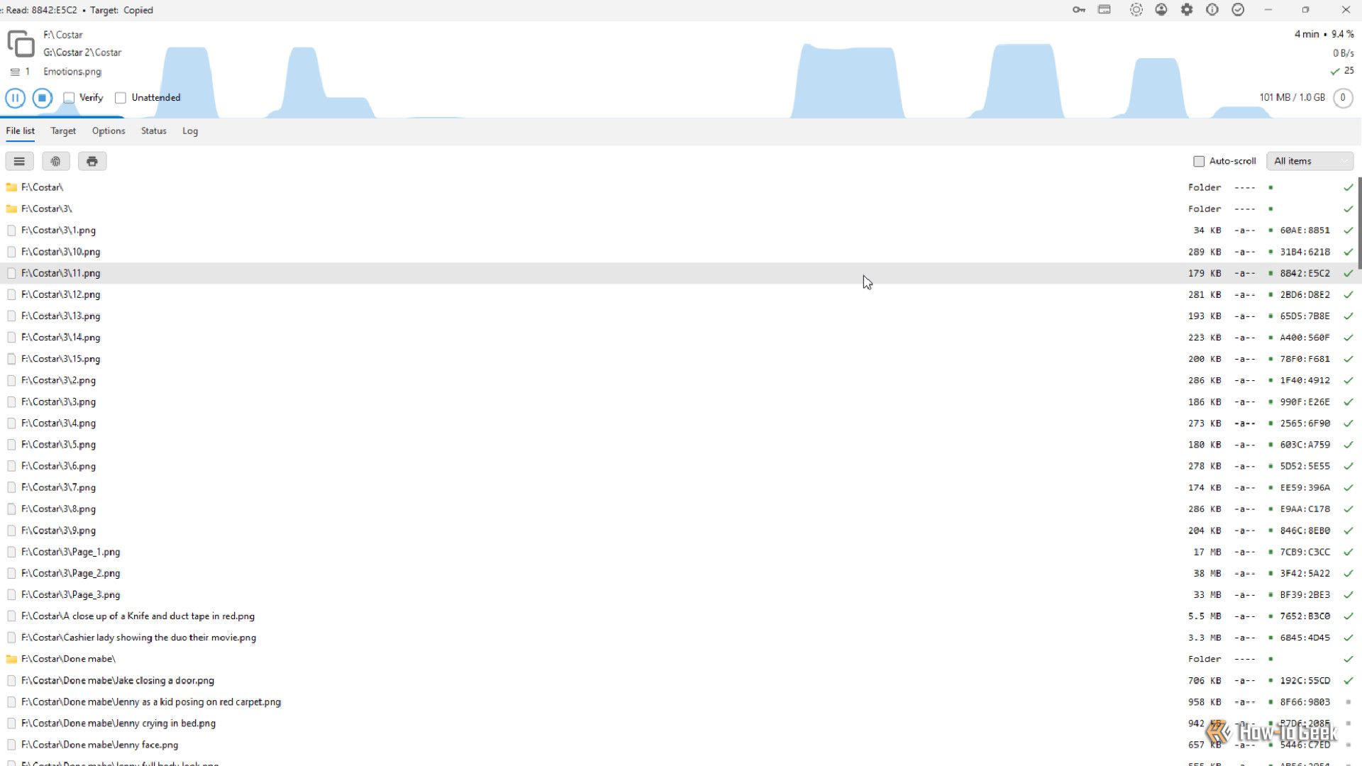 A list of files moving through TeraCopy