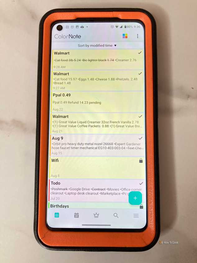 Детальный список заметок ColorNote Режим подробного списка заметок в приложении ColorNote на Android