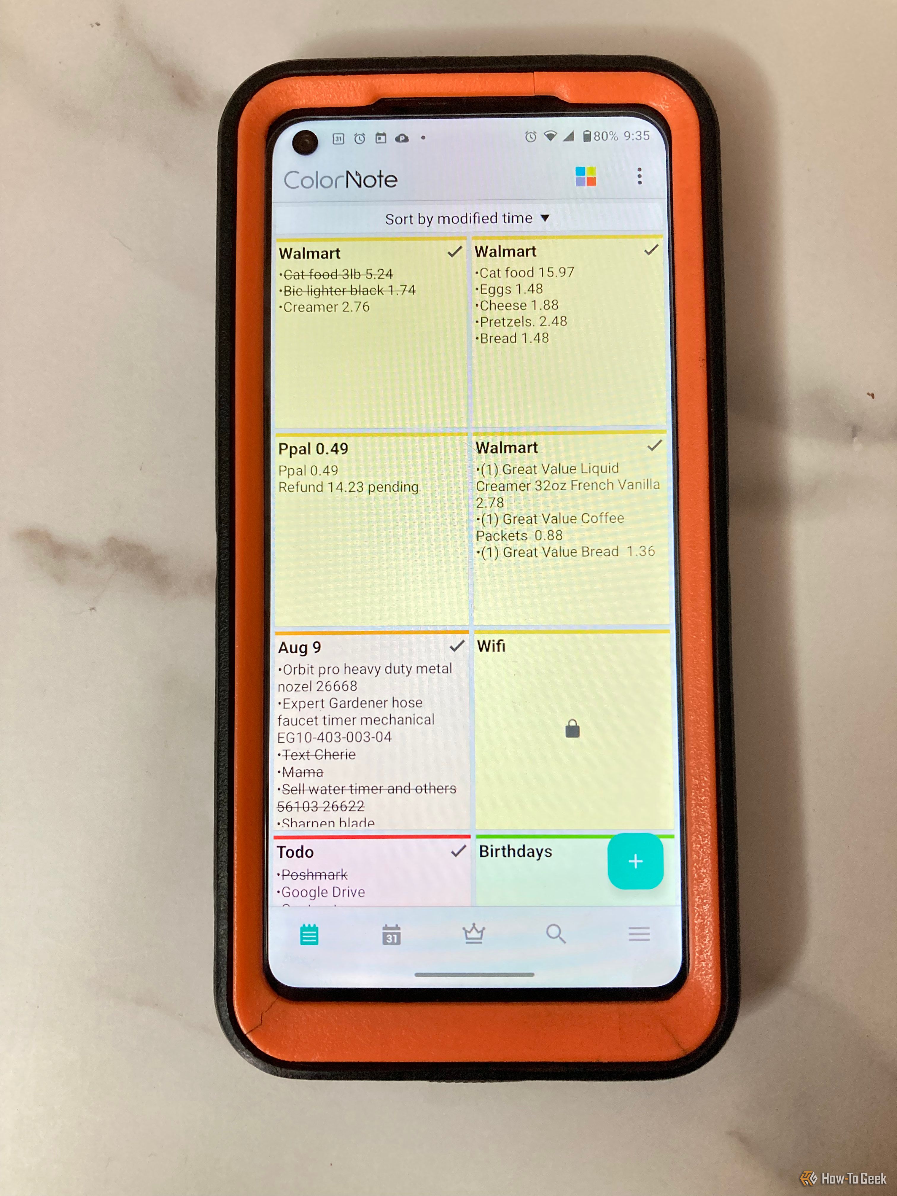 Крупная сетка заметок в интерфейсе приложения ColorNote на Android