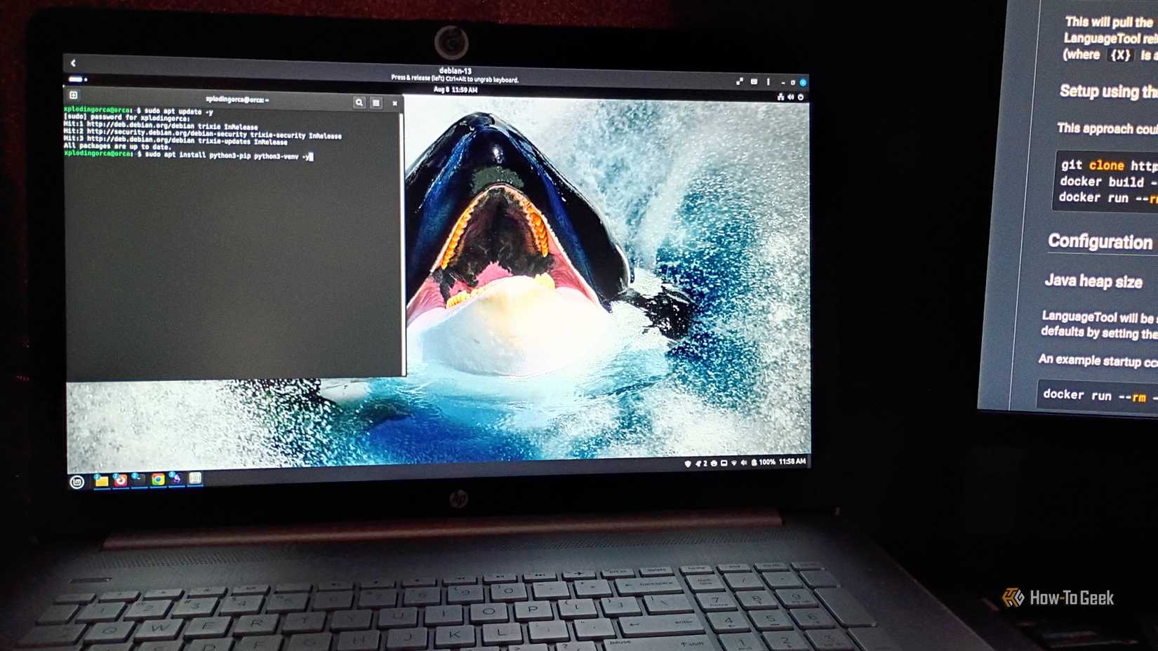 Working with a the terminal inside Debian via Gnome Boxes.