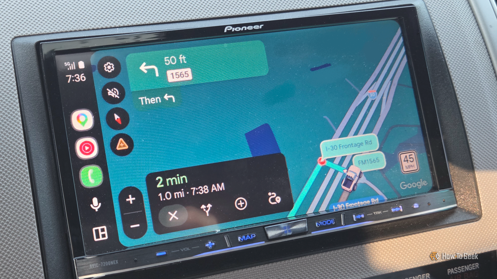 New Google maps immersive mode shown on Android Auto.