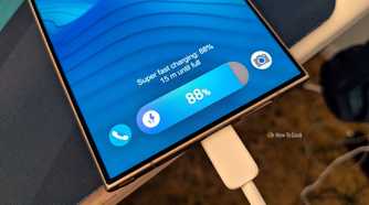 Samsung Galaxy super fast charging showing that thre is almost 15 minutes until a phone is full.