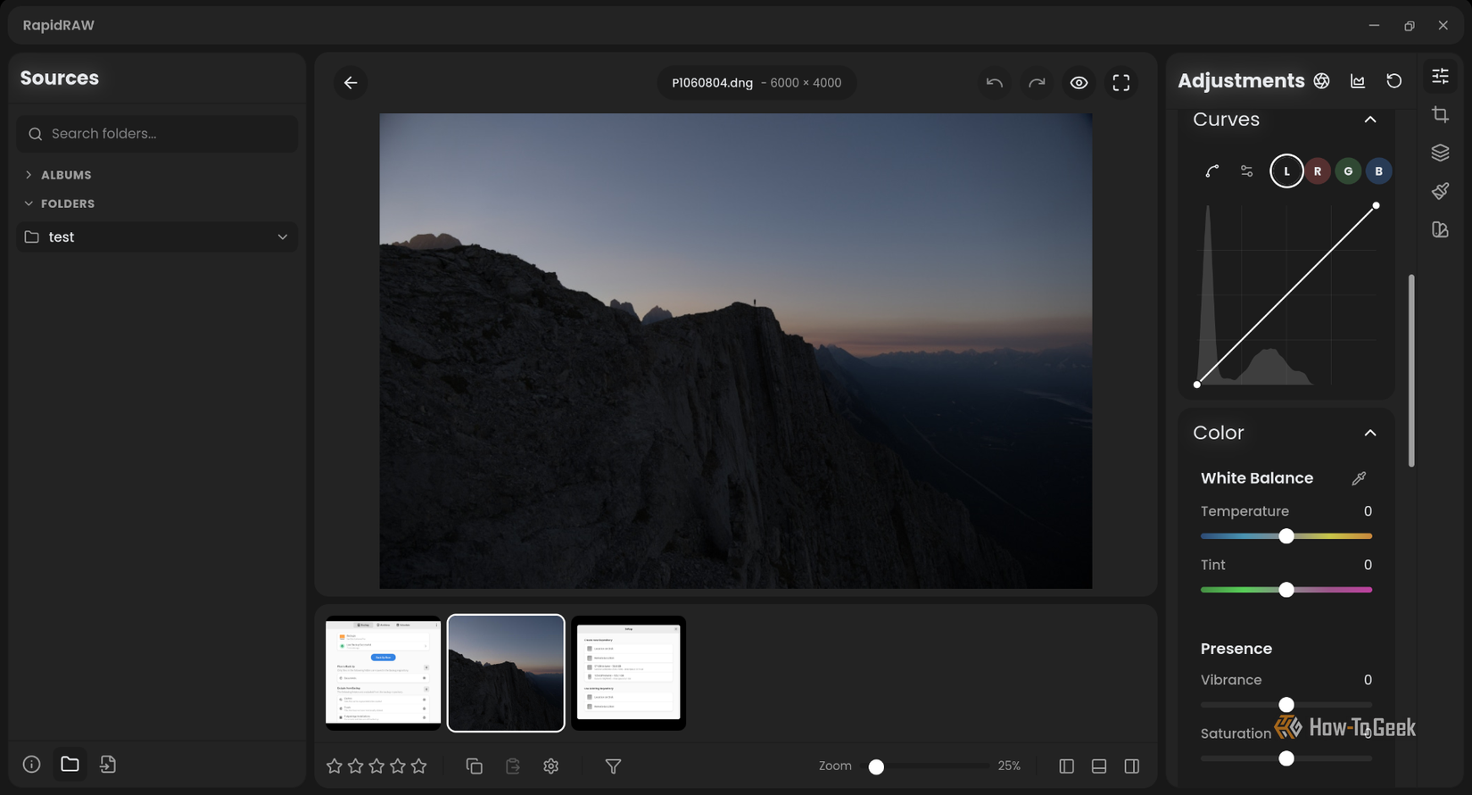 Screenshot of using RapidRaw