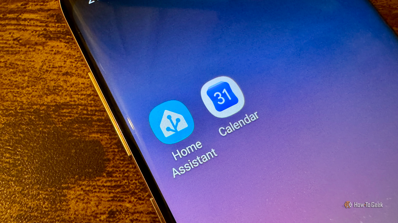 The Home Assistant and Google Calendar icons on an Android phone.