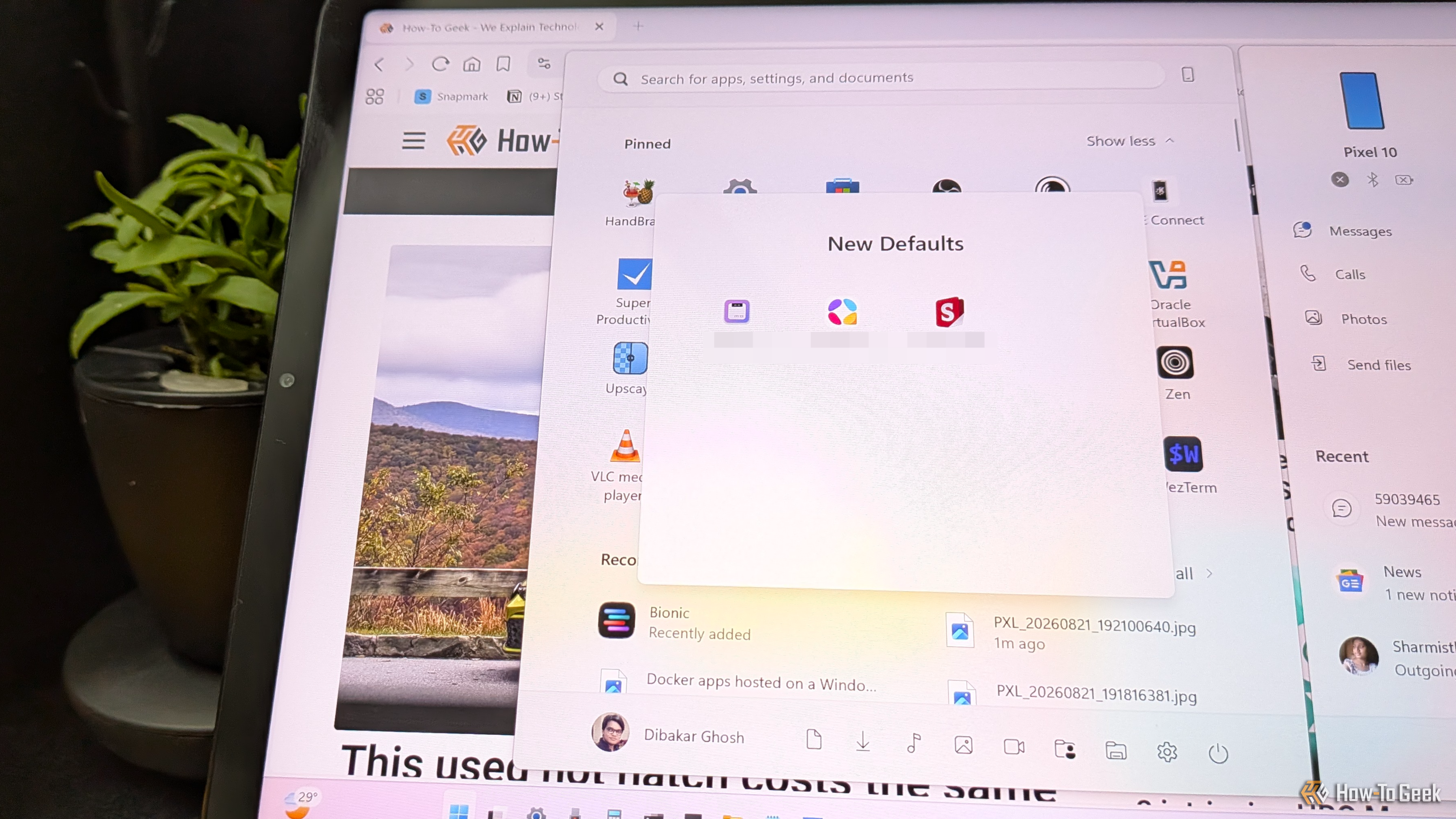 The Windows 11 start menu with 3 secret apps in a folder titled default apps.