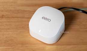 Top down view of Amazon Eero Wi-Fi router.