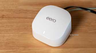 Top down view of Amazon Eero Wi-Fi router.