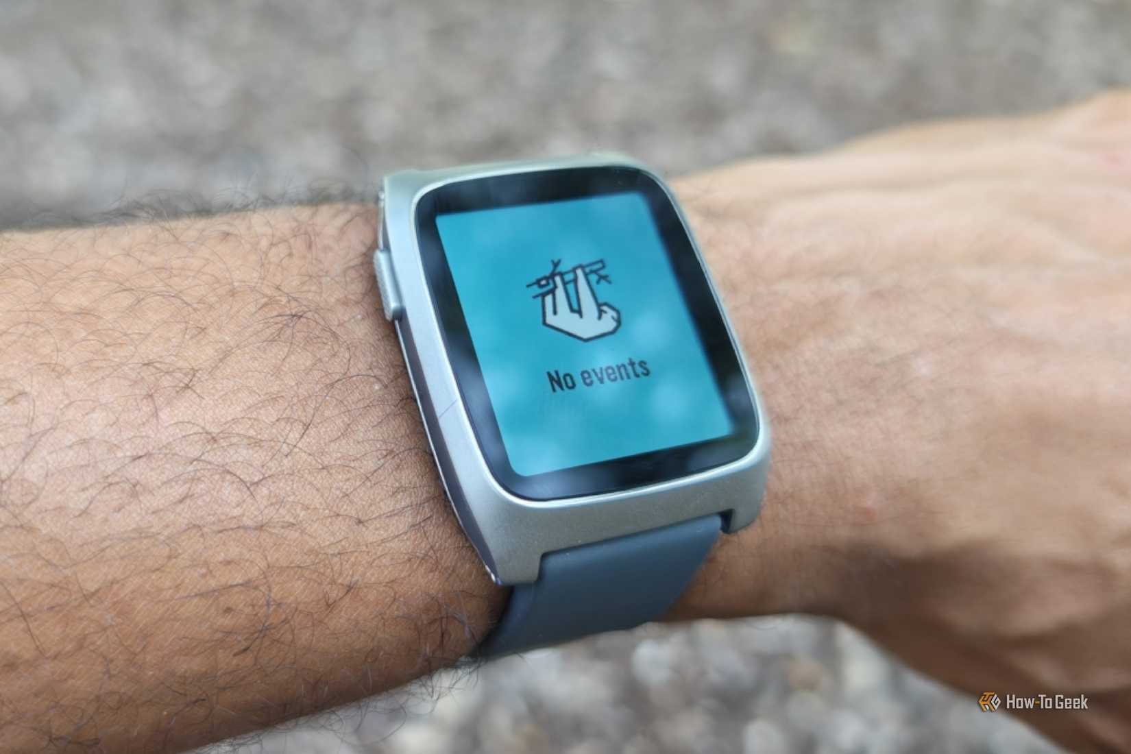 Message displaying 'no events' on a Pebble Time 2.