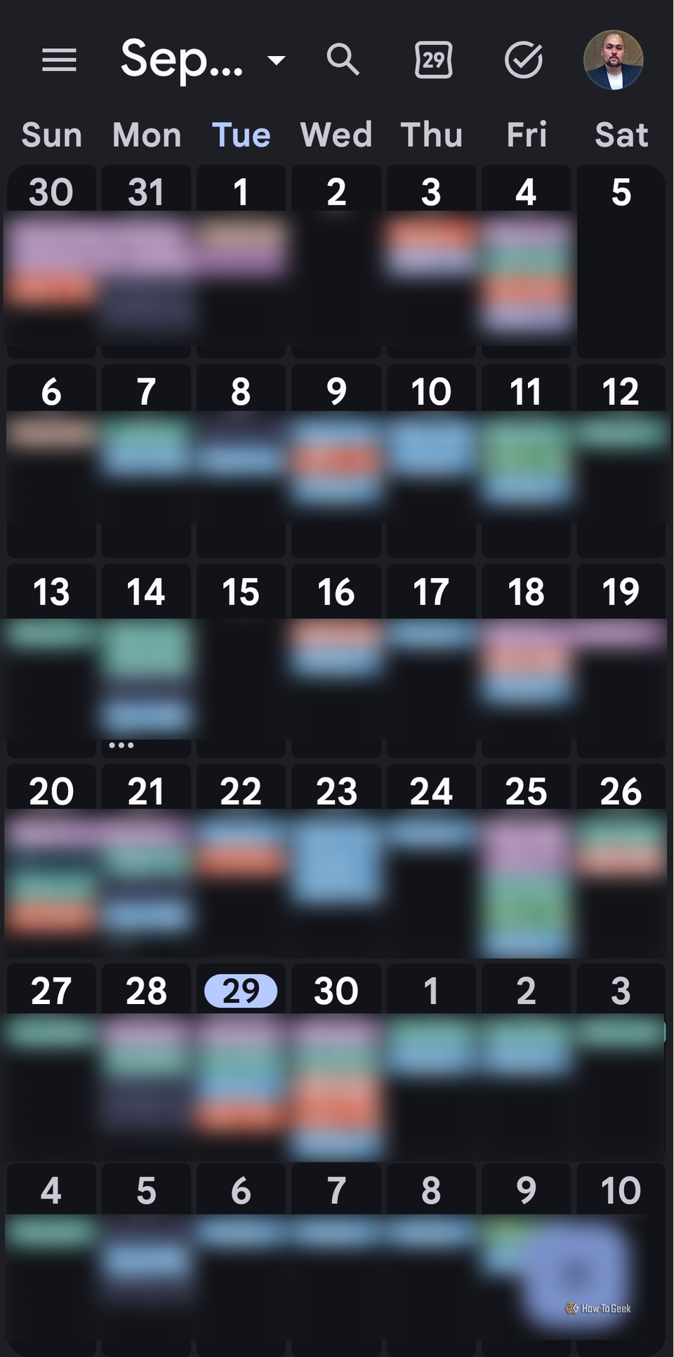 A Google Calendar with a bunch of meetings that were blurred out