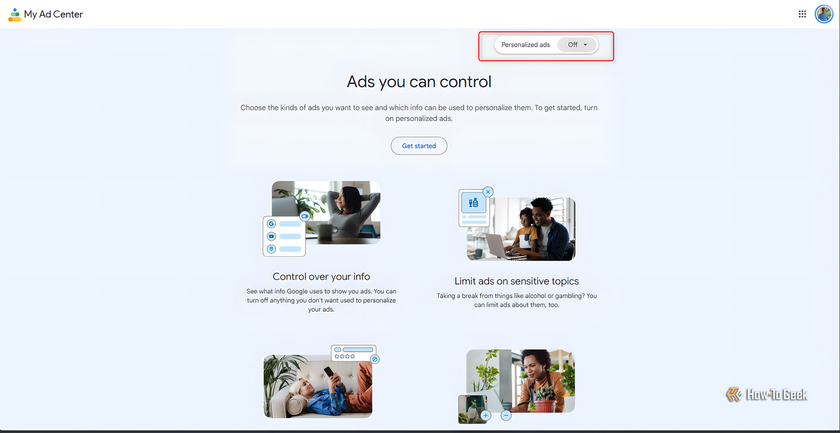 Google My Ad Center showing that personalized ads are turned off