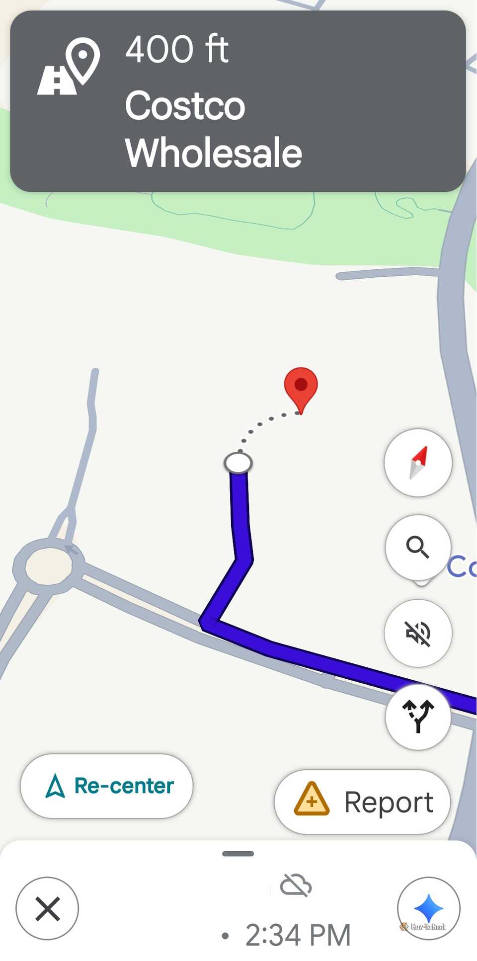 An offline Google Maps directions going to Costco