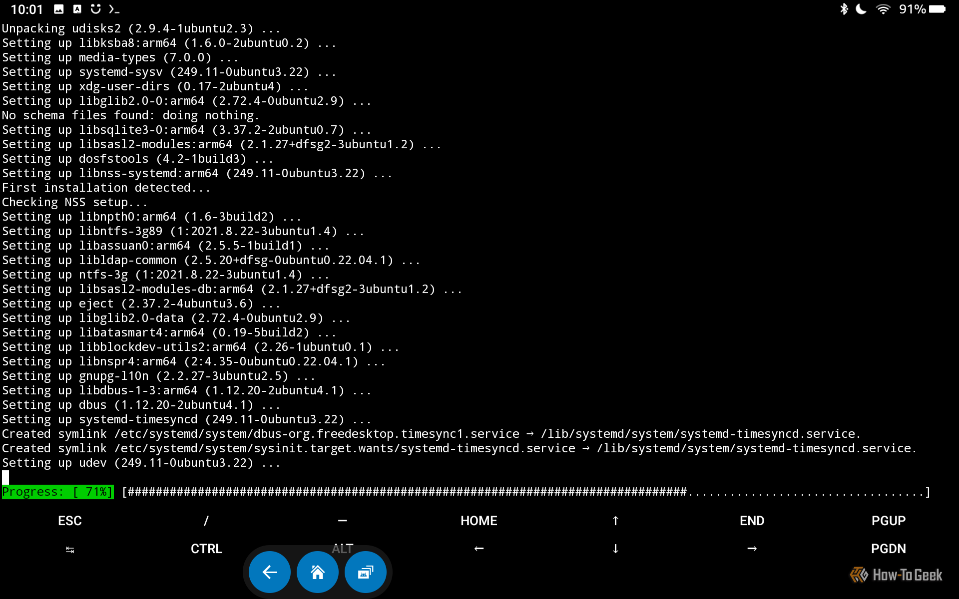 Updating and installing packages in Termux.