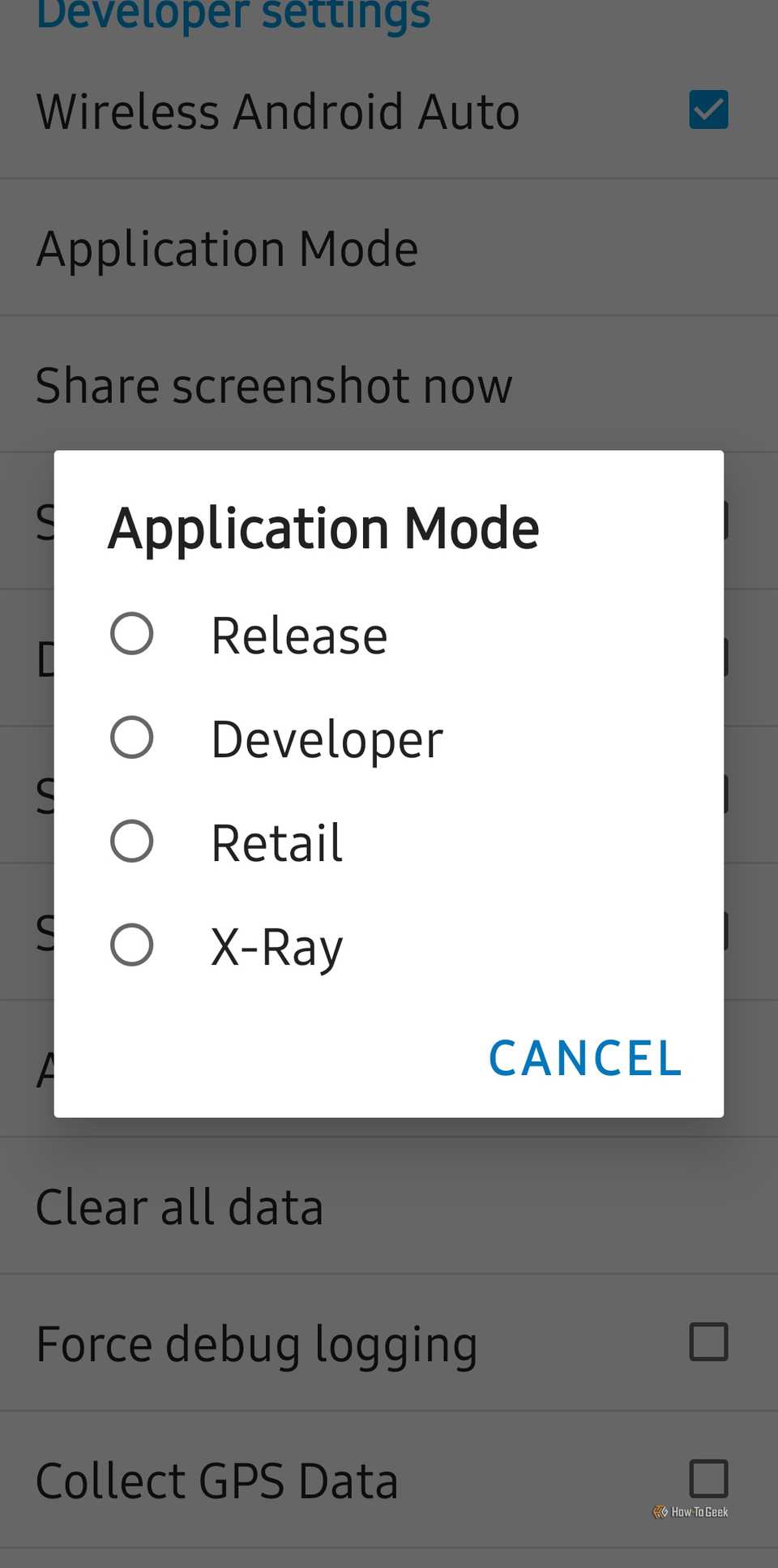 Application mode shown in Android Auto