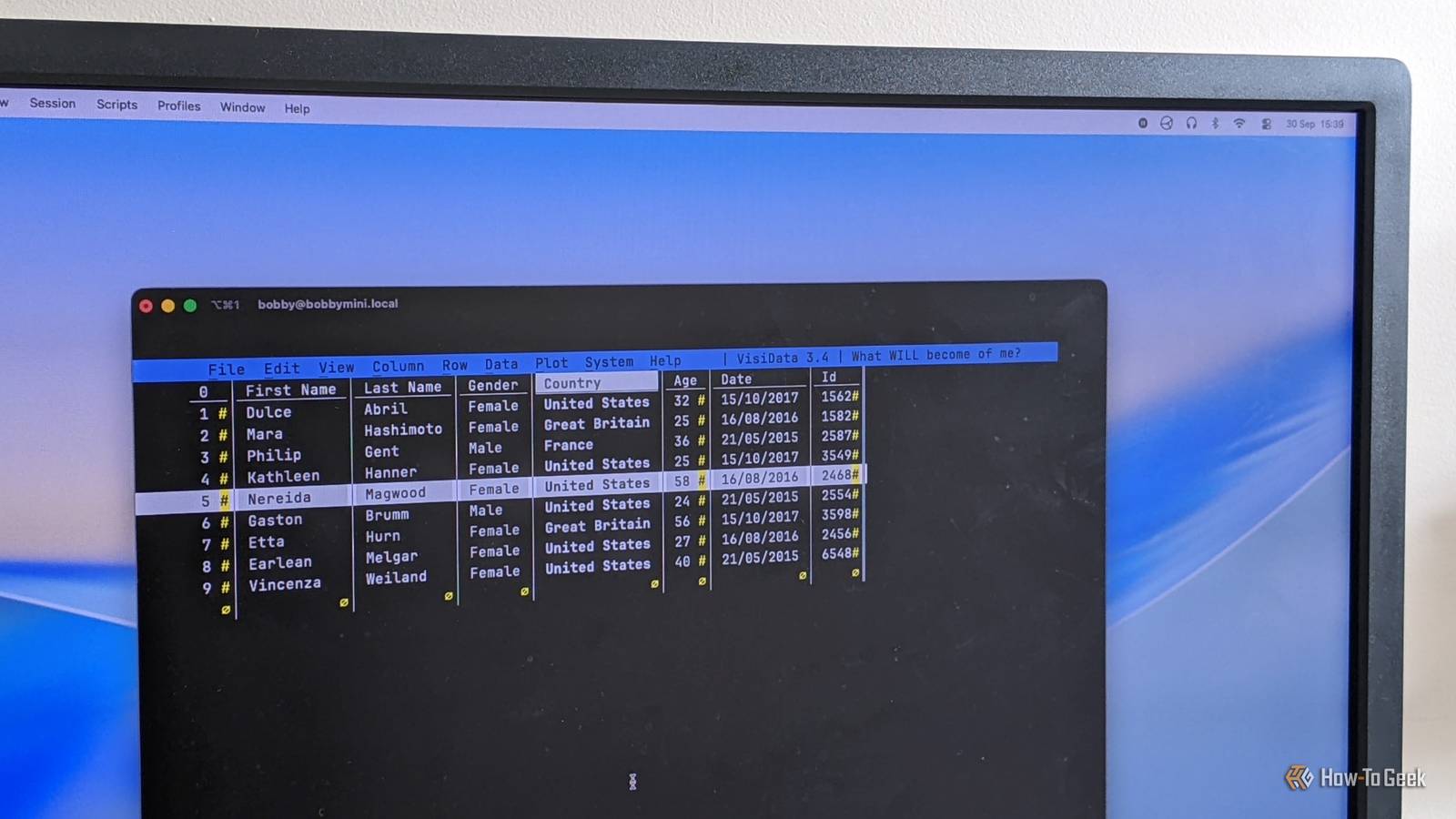 A monitor showing the Vex Excel and CSV editor with a ten-row file of data open.