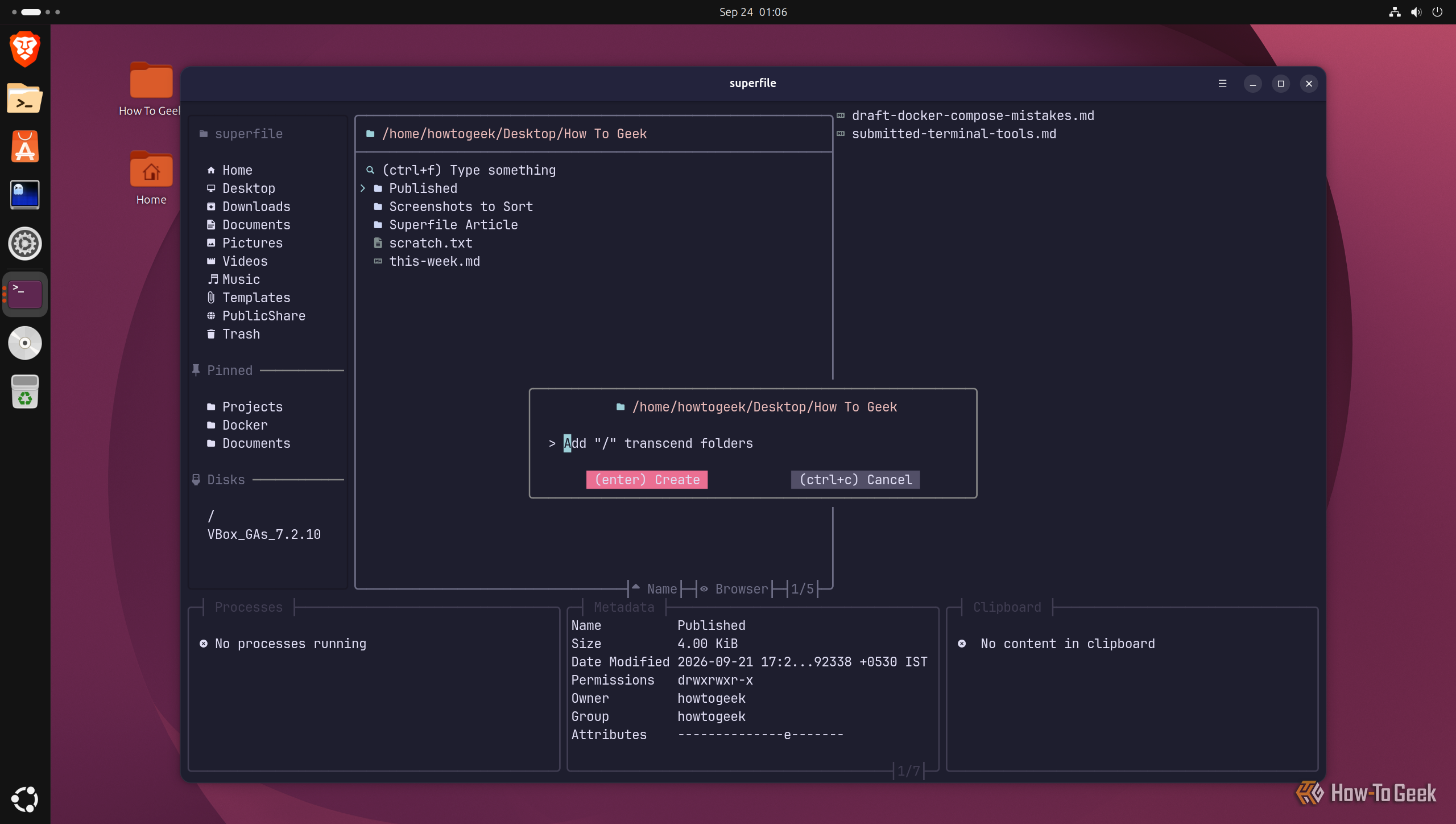 Ctrl+N create dialog in superfile with the hint to add a trailing slash to make a folder.