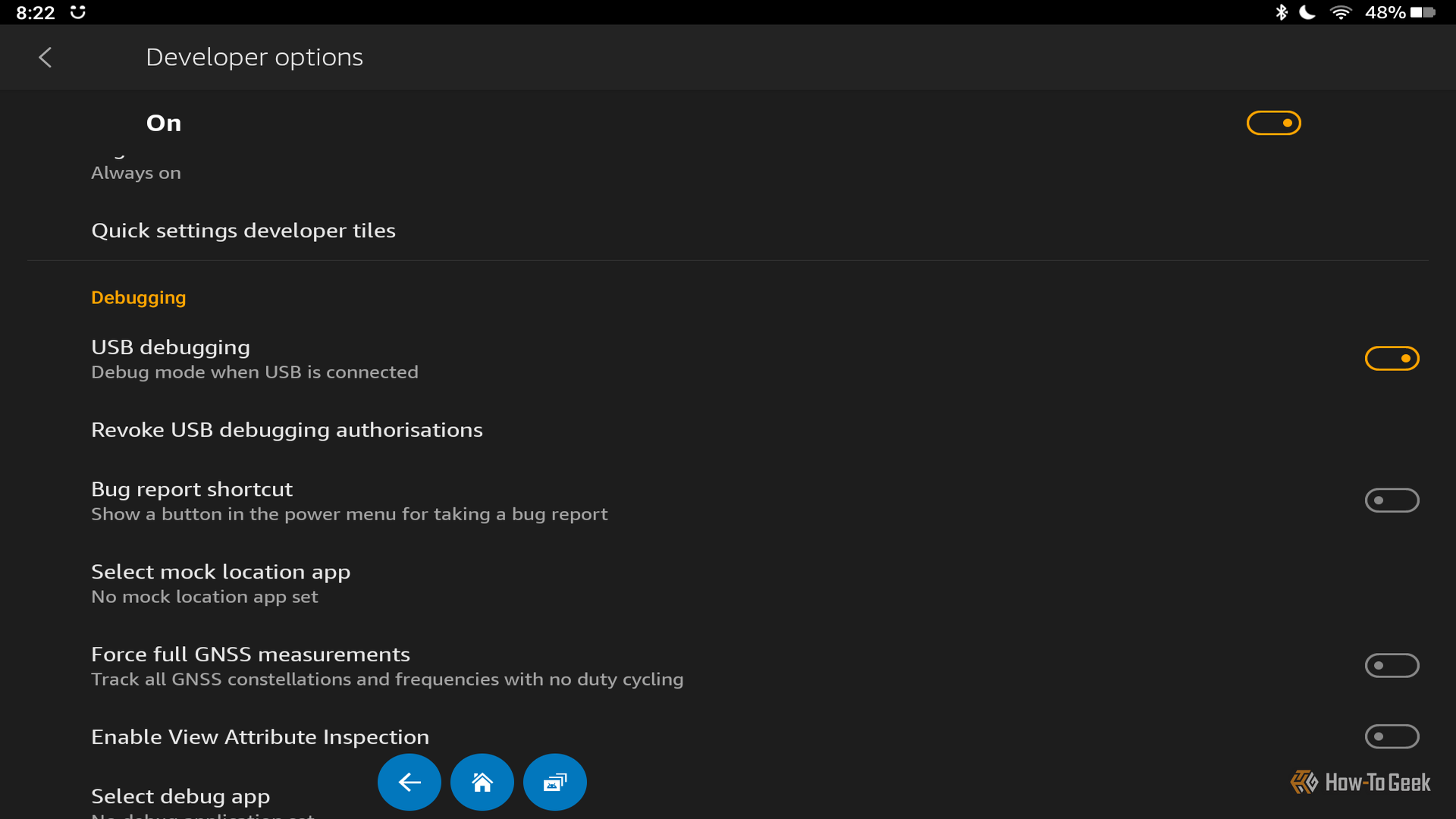 Настройки разработчика на планшете Amazon Fire