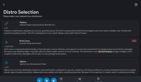 Selecting a distro to install in Andronix.